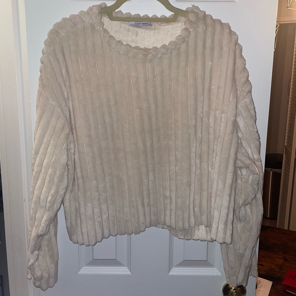 White furry long sleeve sweater